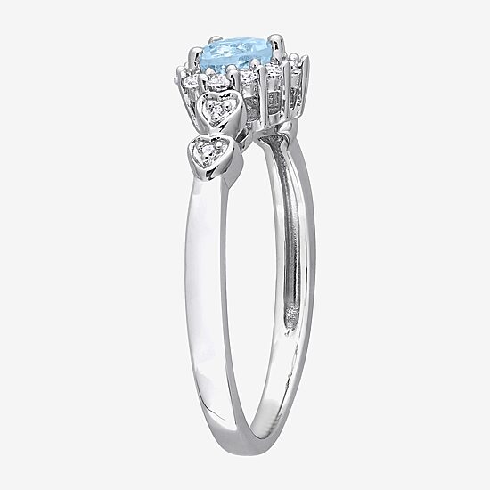 Womens Diamond Accent Genuine Blue Topaz Sterling Silver Heart Cocktail Ring