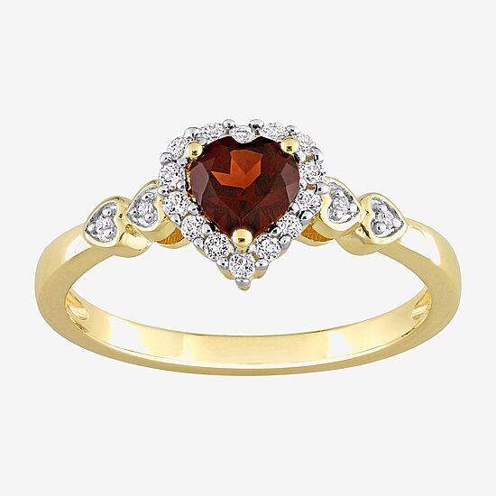 Womens Diamond Accent Genuine Red Garnet 18K Gold Over Silver Heart Cocktail Ring