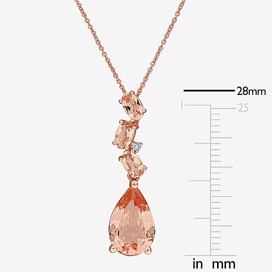 Womens Diamond Accent Genuine Pink Morganite 10K Gold Pear 17 Inch Pendant Necklace