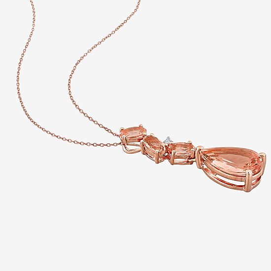 Womens Diamond Accent Genuine Pink Morganite 10K Gold Pear 17 Inch Pendant Necklace