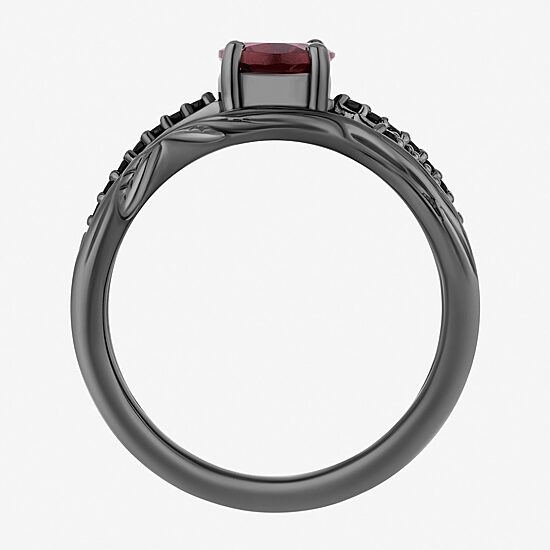 Womens 1/6 CT. T.W. Genuine Red Garnet Sterling Silver Oval Evil Queen Side Stone Cocktail Ring