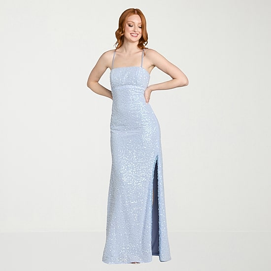 Morgan & Co. Womens Juniors Square Neck Sleeveless Beaded Sequin Bodycon Dress
