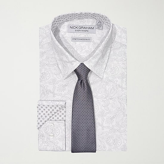 Nick Graham Mens Spread Collar Long Sleeve Shirt + Tie Set