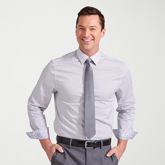Nick Graham Mens Spread Collar Long Sleeve Stretch Fabric Shirt + Tie Set