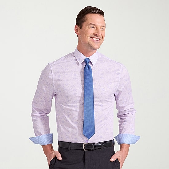 Nick Graham Mens Spread Collar Long Sleeve Stretch Fabric Shirt + Tie Set
