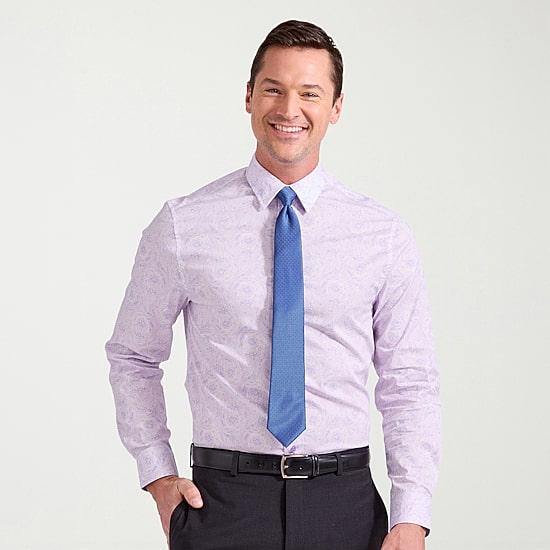 Nick Graham Mens Spread Collar Long Sleeve Stretch Fabric Shirt + Tie Set