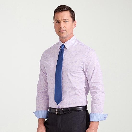 Nick Graham Mens Spread Collar Long Sleeve Stretch Fabric Shirt + Tie Set