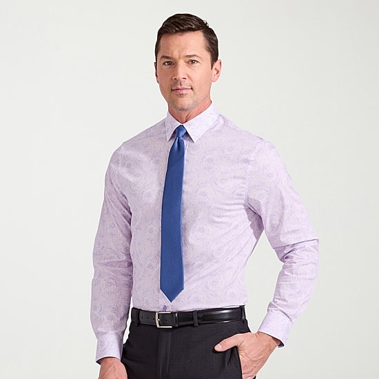 Nick Graham Mens Spread Collar Long Sleeve Stretch Fabric Shirt + Tie Set