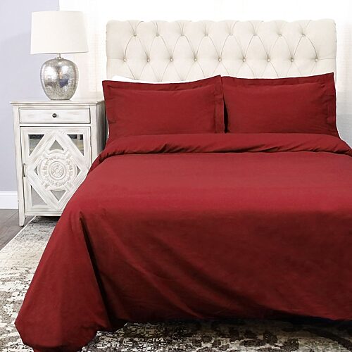 SUPERIOR Percale Cotton Crisp Cool Breathable Reversible Duvet Cover, One Size, Red
