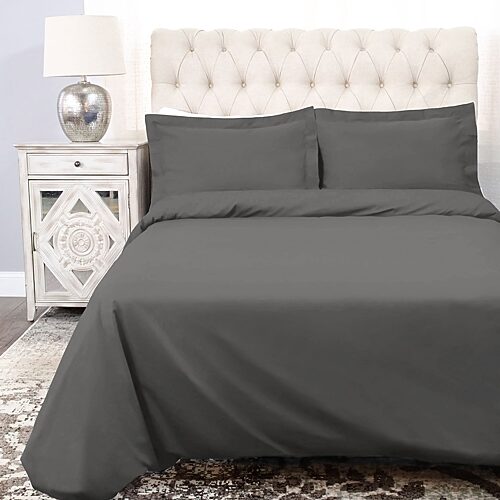 Superior Cotton Percale 300 Thread Count Solid Lightweight Duvet Cover Set, Twin - Grey