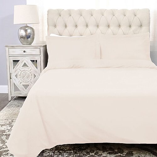 Superior Cotton Percale 300 Thread Count Solid Lightweight Duvet Cover Set, King/California King - Ivory