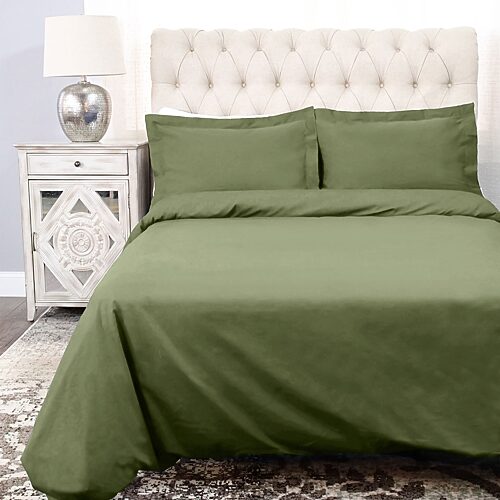 Superior Cotton Percale 300 Thread Count Solid Lightweight Duvet Cover Set, King/California King - Sage