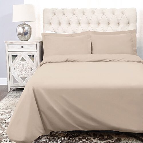 SUPERIOR Percale Cotton Crisp Cool Breathable Reversible Duvet Cover, One Size, Beige