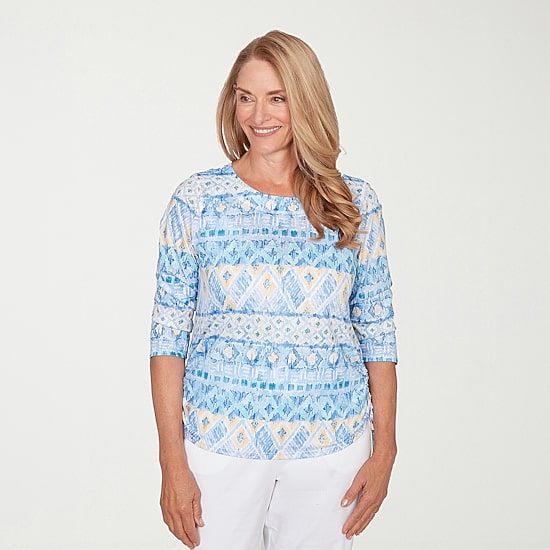 Alfred Dunner Classics Womens Crew Neck 3/4 Sleeve T-Shirt
