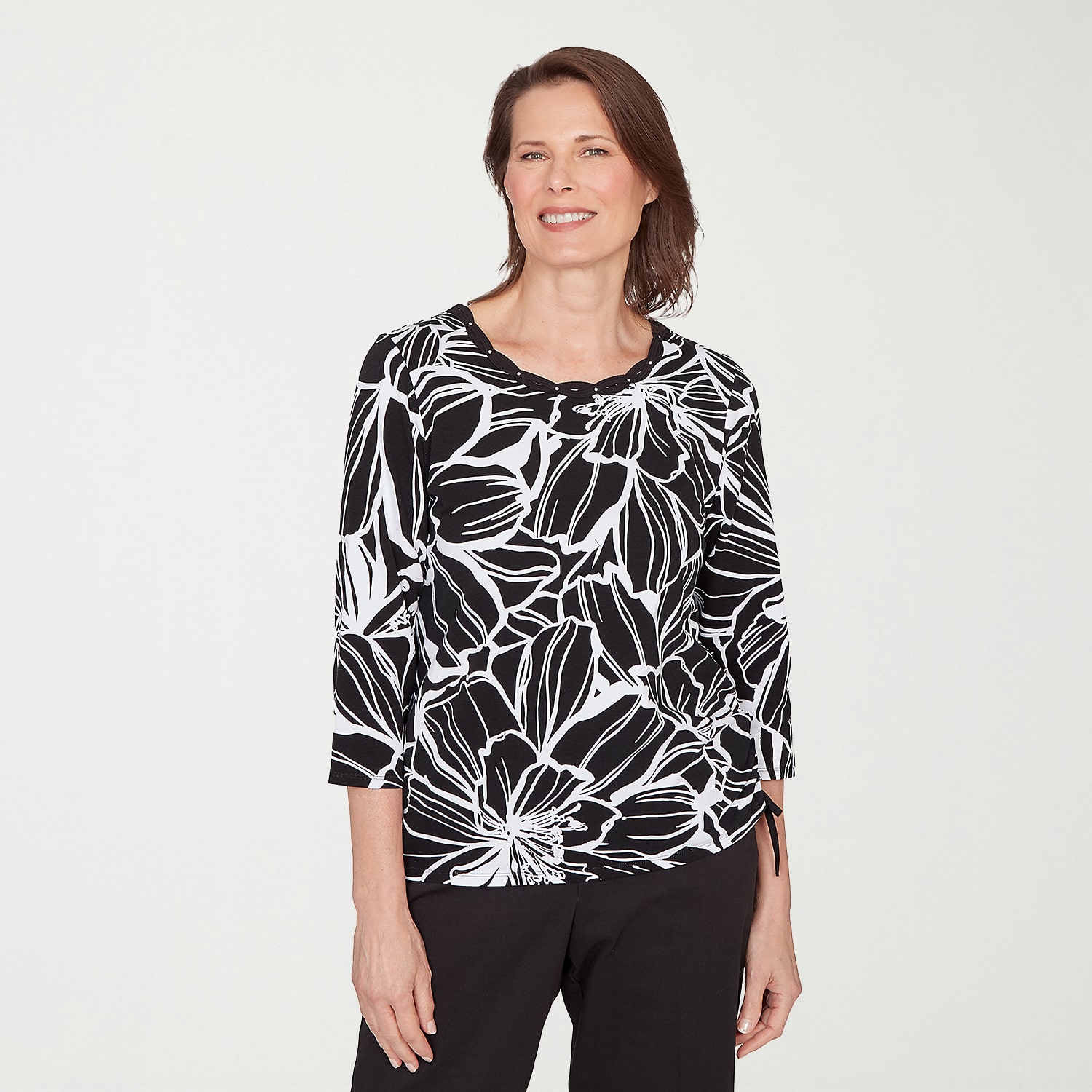 Alfred Dunner Classics Womens Crew Neck 3/4 Sleeve T-Shirt