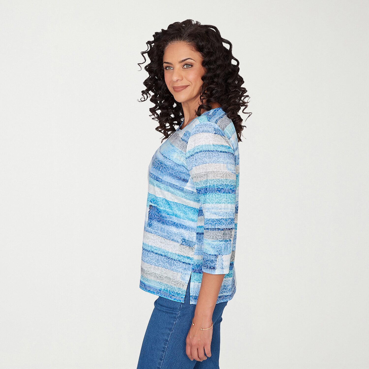 Alfred Dunner Classics Womens Crew Neck 3/4 Sleeve T-Shirt