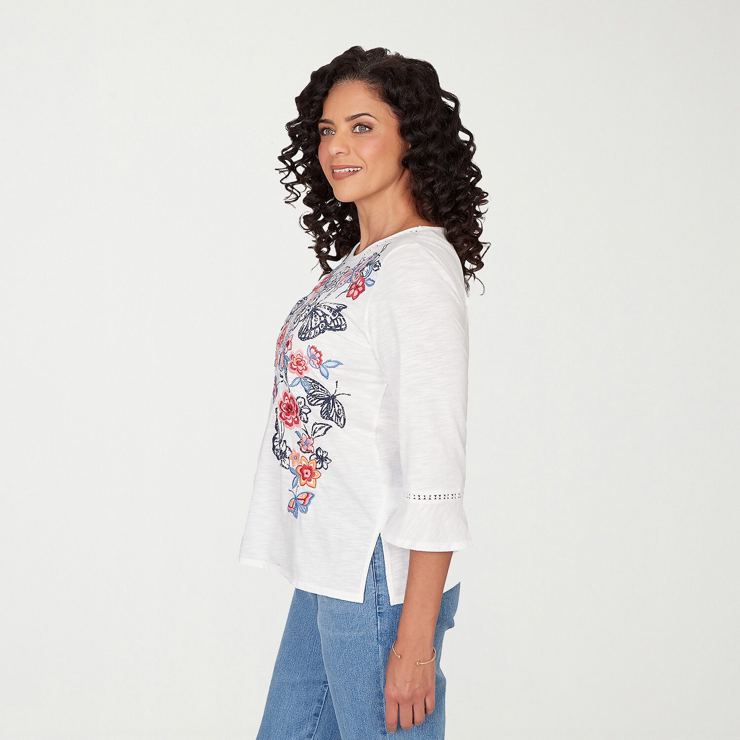 Alfred Dunner Austin Womens Round Neck 3/4 Sleeve T-Shirt