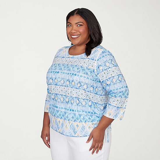 Alfred Dunner Classics Womens Plus Crew Neck 3/4 Sleeve T-Shirt
