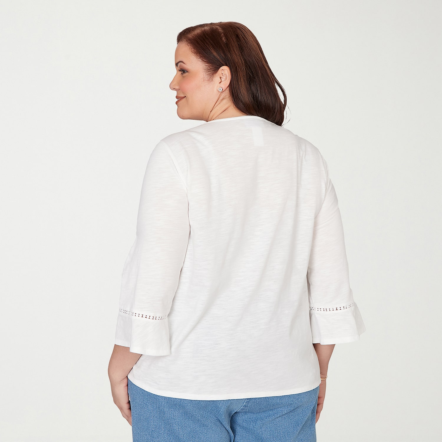 Alfred Dunner Austin Womens Plus Round Neck 3/4 Sleeve Embroidered Blouse