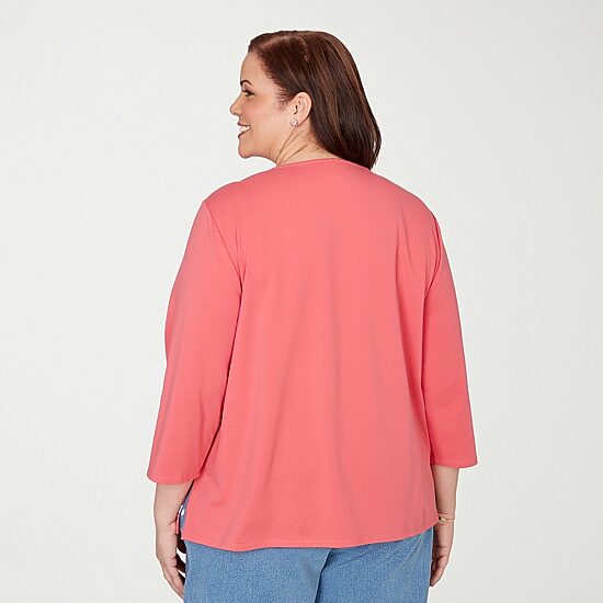 Alfred Dunner Austin Womens Plus Round Neck 3/4 Sleeve T-Shirt