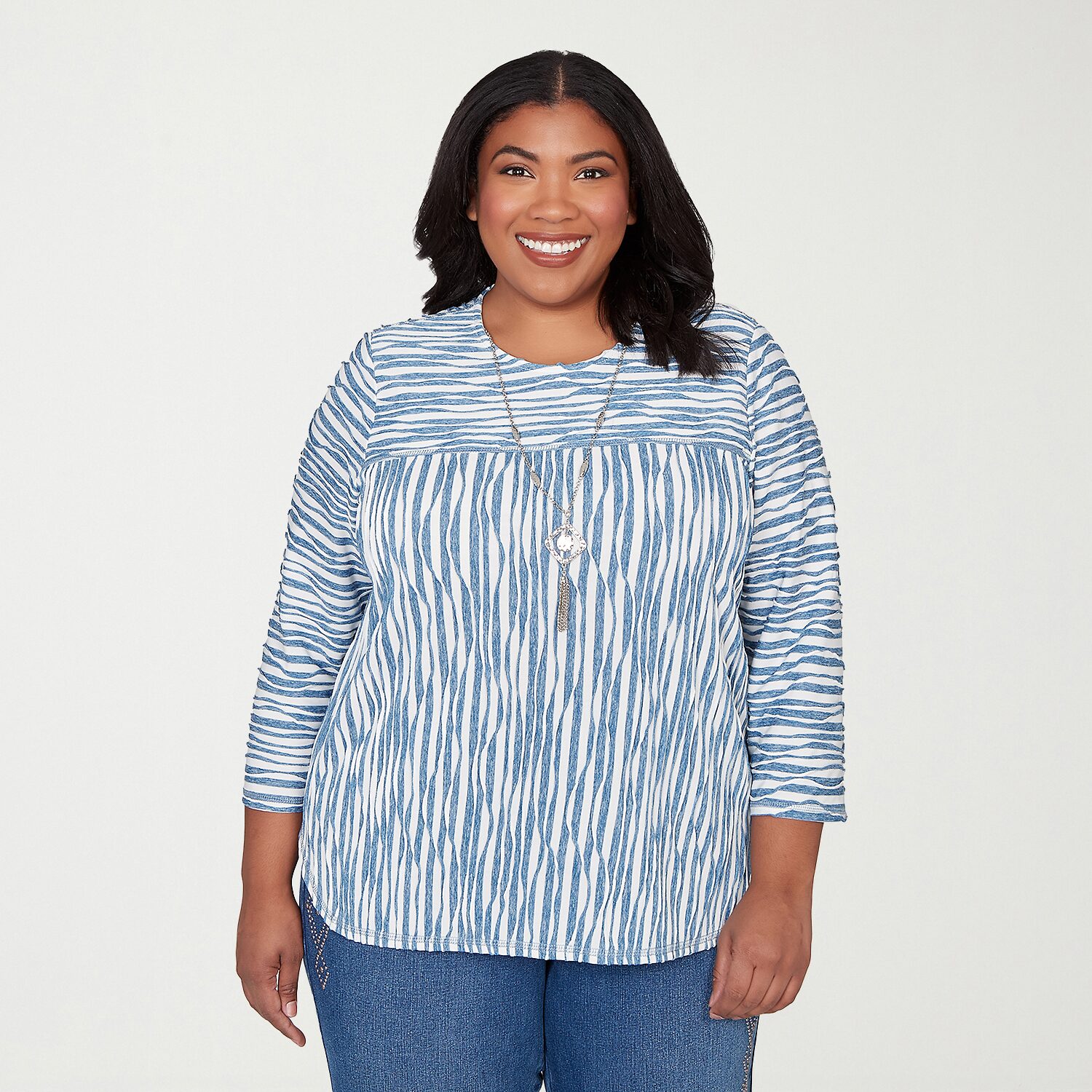 Alfred Dunner Austin Womens Plus Crew Neck 3/4 Sleeve T-Shirt