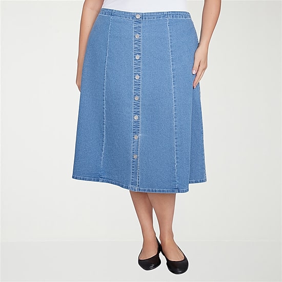 Alfred Dunner Classics Womens Plus Midi Denim Skirt
