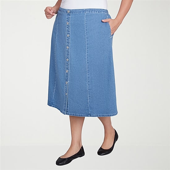 Alfred Dunner Classics Womens Plus Midi Denim Skirt