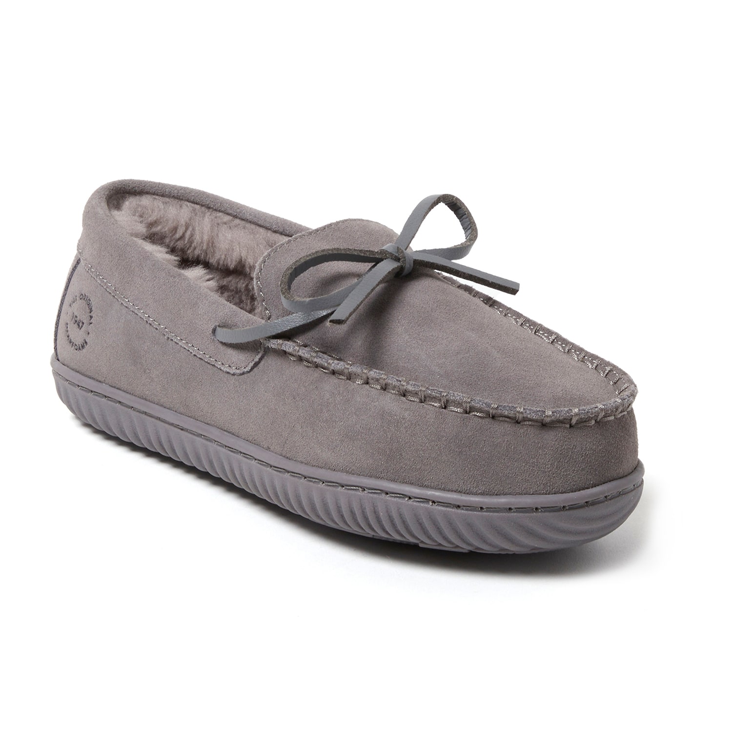 Dearfoams Harriet Genuine Suede Moccasins Womens Memory Foam Slip-On Slippers