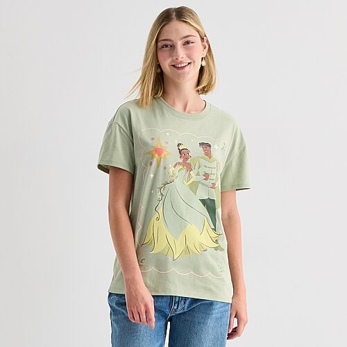 Womens Juniors Crew Neck Short Sleeve Regular Fit Princess & The Frog Graphic T-Shirt, X-small, Green