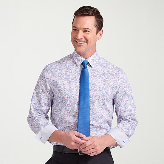 Nick Graham Mens Spread Collar Long Sleeve Stretch Fabric Shirt + Tie Set