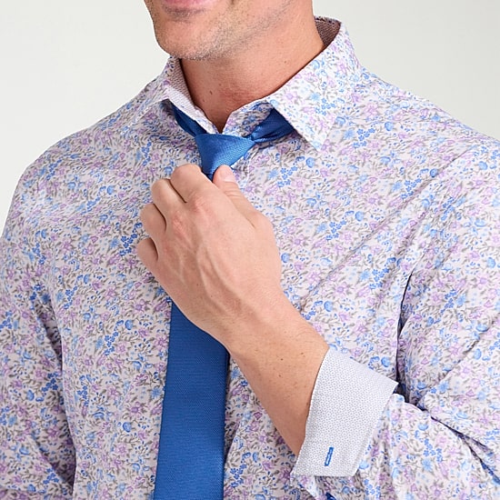 Nick Graham Mens Spread Collar Long Sleeve Stretch Fabric Shirt + Tie Set