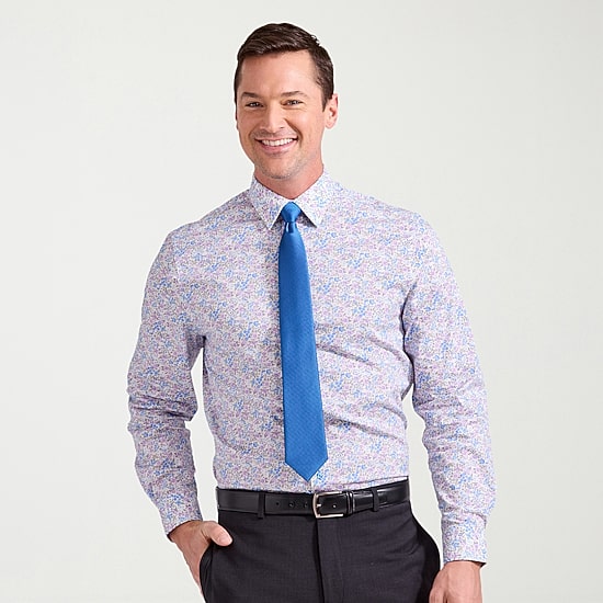 Nick Graham Mens Spread Collar Long Sleeve Stretch Fabric Shirt + Tie Set