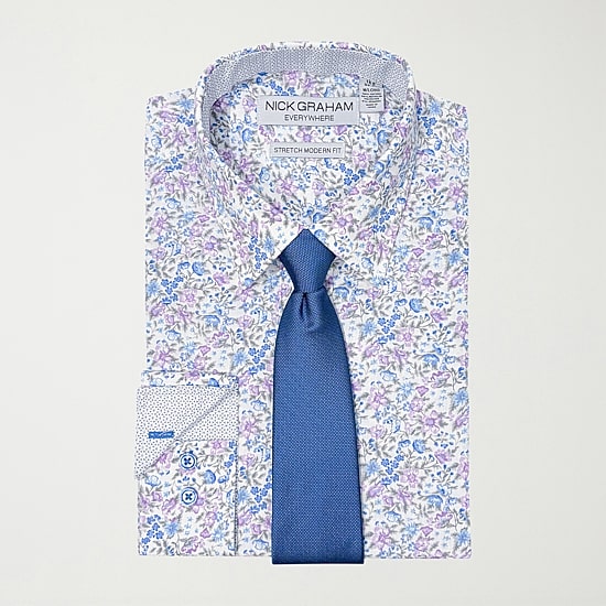 Nick Graham Mens Spread Collar Long Sleeve Stretch Fabric Shirt + Tie Set