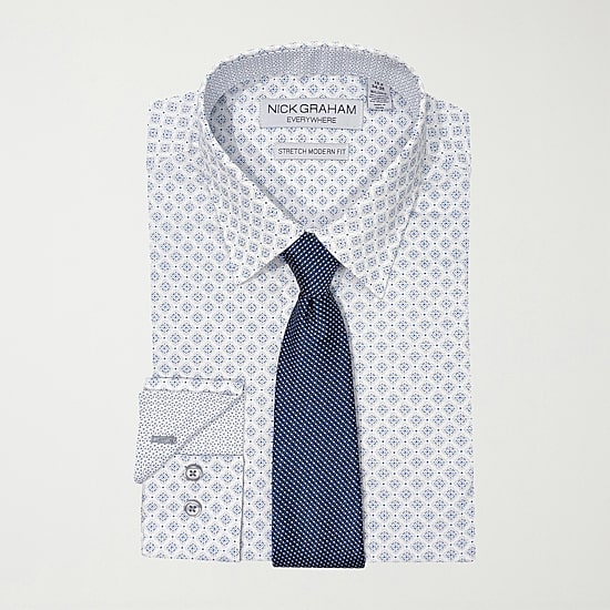 Nick Graham Mens Spread Collar Long Sleeve Stretch Fabric Shirt + Tie Set