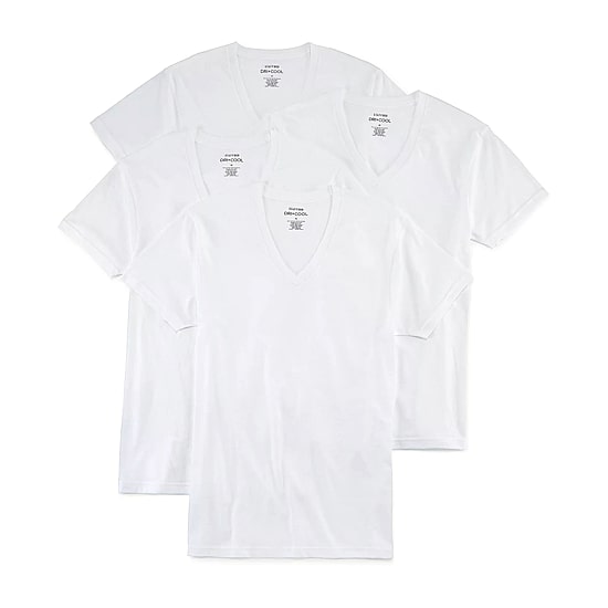 Stafford Dry + Cool Mens 4 Pack Short Sleeve V Neck Moisture Wicking T-Shirt