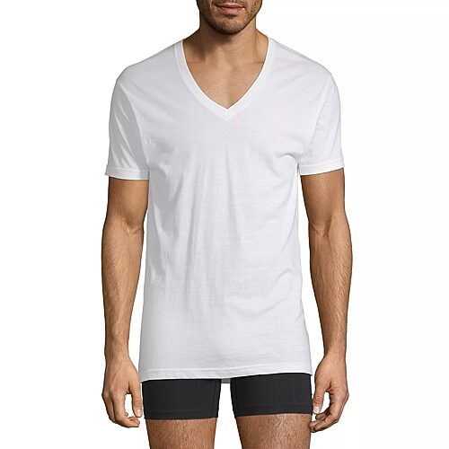 Stafford Dry + Cool Mens 4 Pack Short Sleeve V Neck Moisture Wicking T-Shirt, Large, White