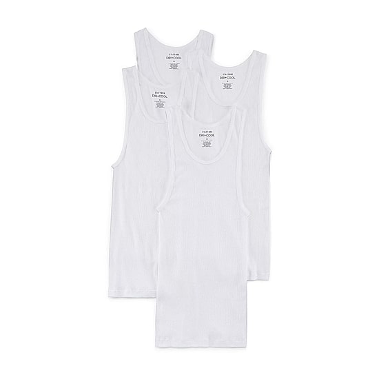 Stafford Dry + Cool Mens Round Neck Sleeveless Quick Dry 4 Pack Tank