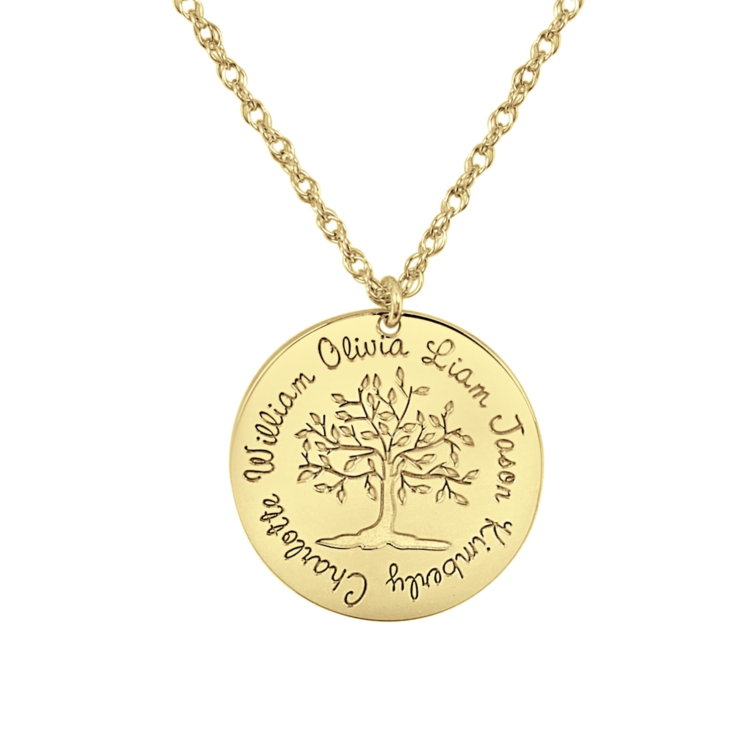 Personalized Womens Round Family Tree Name Pendant Necklace