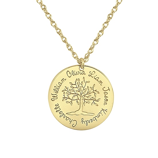Personalized Womens Round Family Tree Name Pendant Necklace