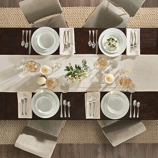 Fieldcrest Luxury Cotton-Linen Herringbone Table Runner