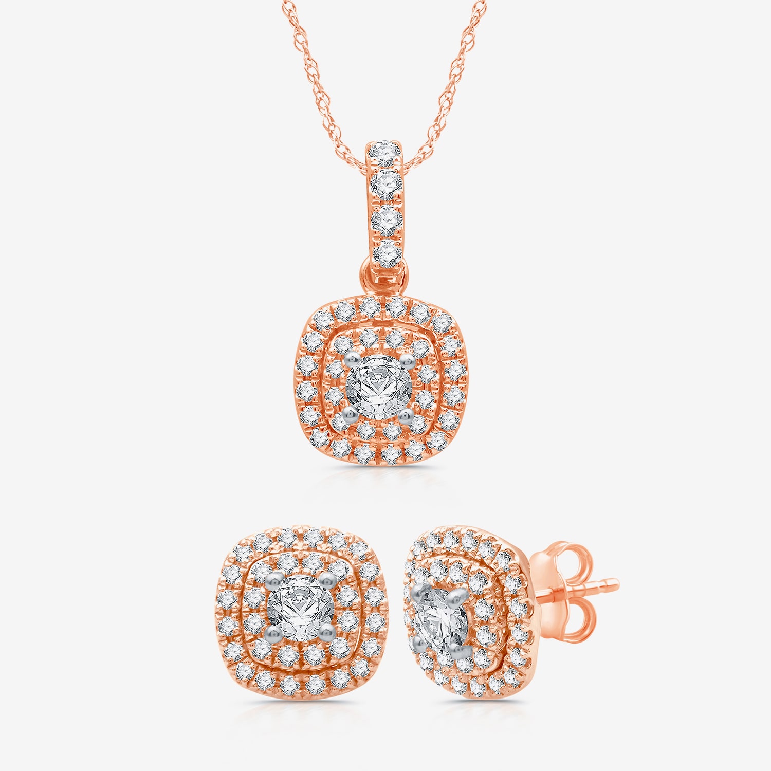 Ever Star (G / Si2-Si3) 2 CT. T.W. Lab Grown White Diamond 10K or 14K Gold Cushion Jewelry Set