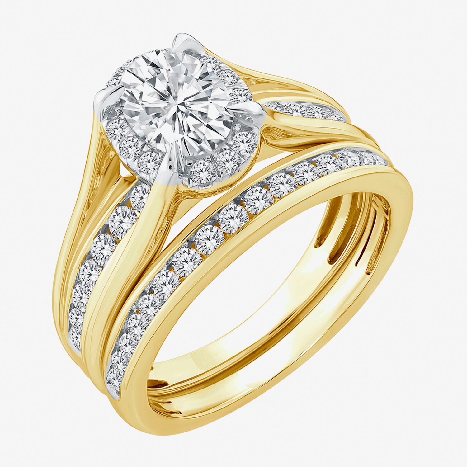 (G / Si1-Si2) Womens 1 1/2 CT. T.W. Lab Grown White Diamond 14K White Gold Oval Side Stone Halo Bridal Set