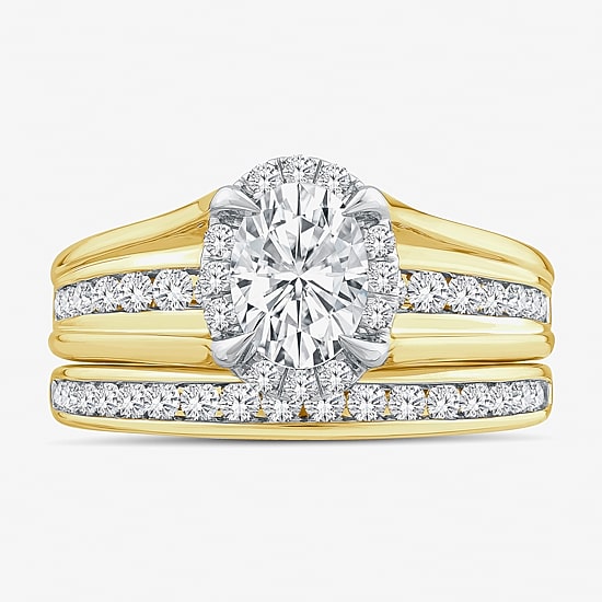 (G / Si1-Si2) Womens 1 1/2 CT. T.W. Lab Grown White Diamond 14K White Gold Oval Side Stone Halo Bridal Set