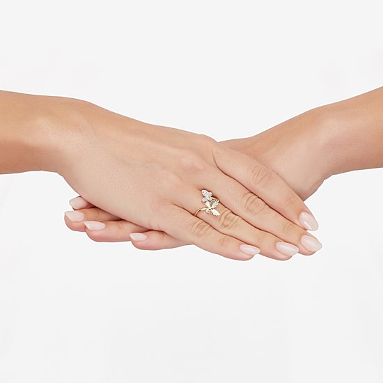 (H-I / Si1-Si2) Womens 1/10 CT. T.W. Lab Grown White Diamond 14K Gold Over Silver Sterling Silver Butterfly Bypass  Cocktail Ring