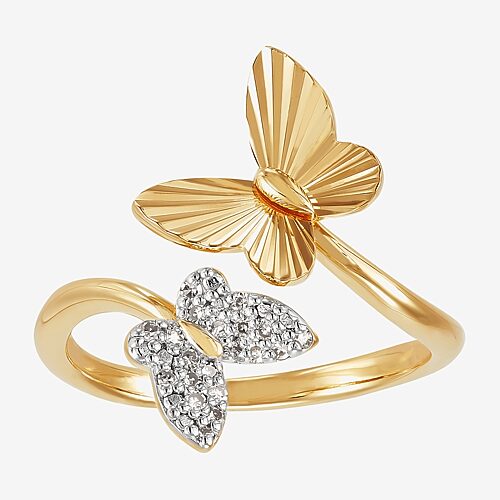 (H-I / Si1-Si2) Womens 1/10 CT. T.W. Lab Grown White Diamond 14K Gold Over Silver Sterling Silver Butterfly Bypass Cocktail Ring, 9
