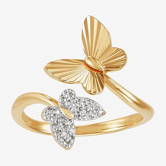 (H-I / Si1-Si2) Womens 1/10 CT. T.W. Lab Grown White Diamond 14K Gold Over Silver Sterling Silver Butterfly Bypass  Cocktail Ring