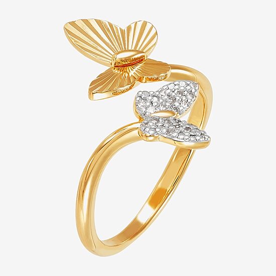 (H-I / Si1-Si2) Womens 1/10 CT. T.W. Lab Grown White Diamond 14K Gold Over Silver Sterling Silver Butterfly Bypass  Cocktail Ring