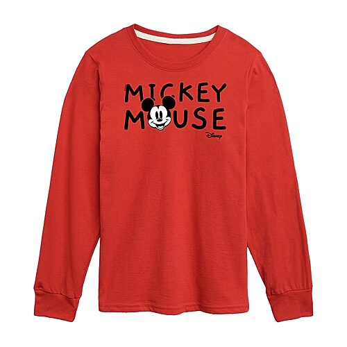 Disney Collection Little & Big Kid Boys Crew Neck Long Sleeve Regular Fit Mickey Mouse Graphic T-Shirt, X-large, Red