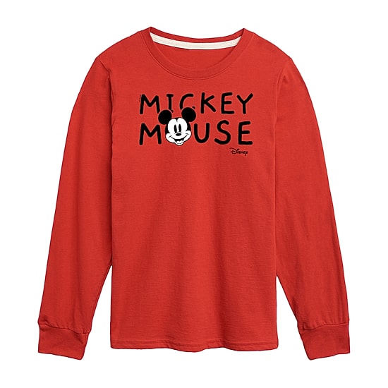 Disney Collection Little & Big Kid Boys Crew Neck Long Sleeve Regular Fit Mickey Mouse Graphic T-Shirt