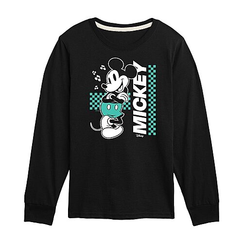 Disney Collection Little & Big Kid Boys Crew Neck Long Sleeve Regular Fit Mickey Mouse Graphic T-Shirt, X-large, Black